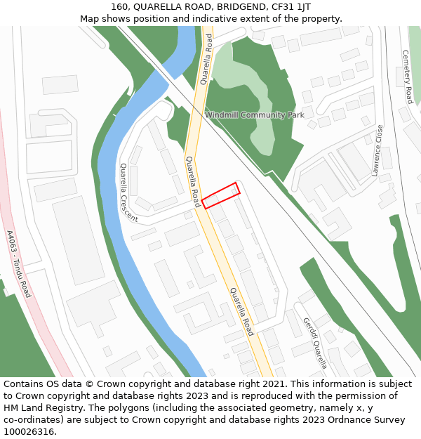 160, QUARELLA ROAD, BRIDGEND, CF31 1JT: Location map and indicative extent of plot