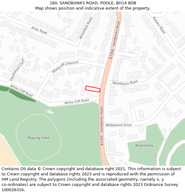 160, SANDBANKS ROAD, POOLE, BH14 8DB: Location map and indicative extent of plot