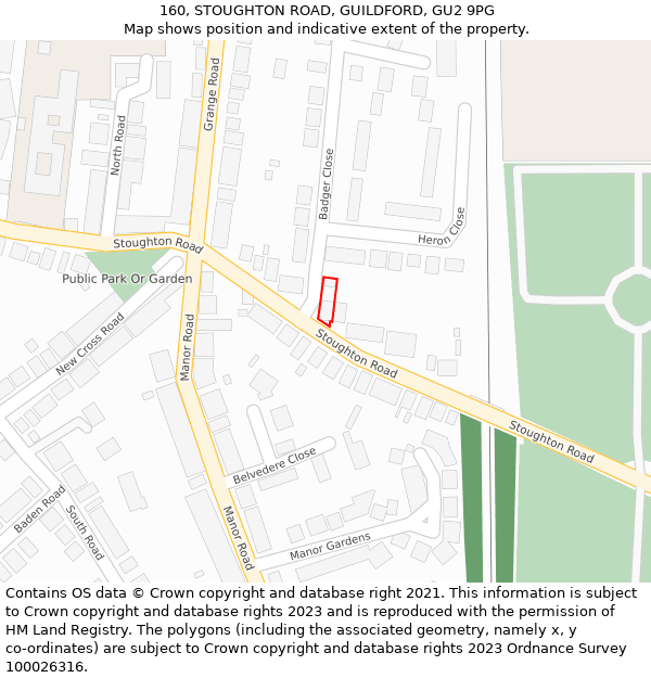 160, STOUGHTON ROAD, GUILDFORD, GU2 9PG: Location map and indicative extent of plot