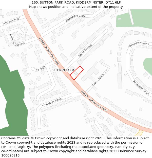 160, SUTTON PARK ROAD, KIDDERMINSTER, DY11 6LF: Location map and indicative extent of plot