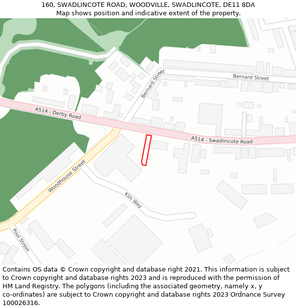 160, SWADLINCOTE ROAD, WOODVILLE, SWADLINCOTE, DE11 8DA: Location map and indicative extent of plot