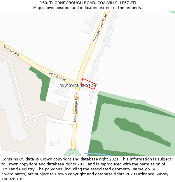 160, THORNBOROUGH ROAD, COALVILLE, LE67 3TJ: Location map and indicative extent of plot