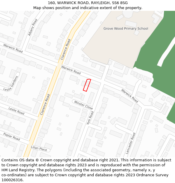 160, WARWICK ROAD, RAYLEIGH, SS6 8SG: Location map and indicative extent of plot