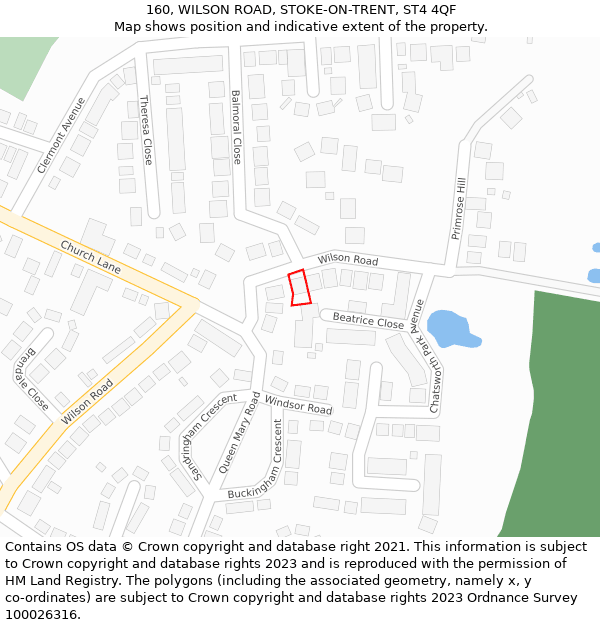 160, WILSON ROAD, STOKE-ON-TRENT, ST4 4QF: Location map and indicative extent of plot