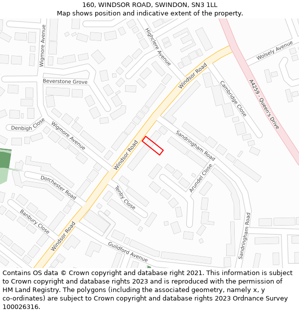 160, WINDSOR ROAD, SWINDON, SN3 1LL: Location map and indicative extent of plot