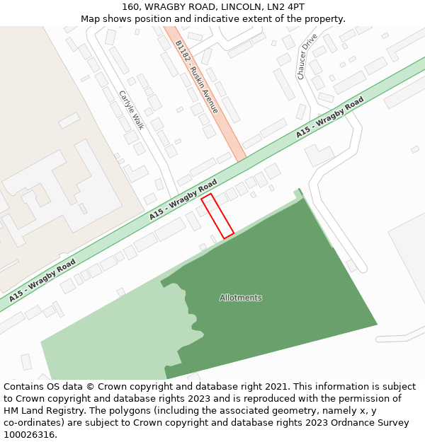 160, WRAGBY ROAD, LINCOLN, LN2 4PT: Location map and indicative extent of plot