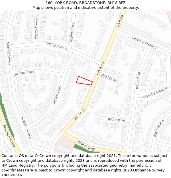 160, YORK ROAD, BROADSTONE, BH18 8EZ: Location map and indicative extent of plot