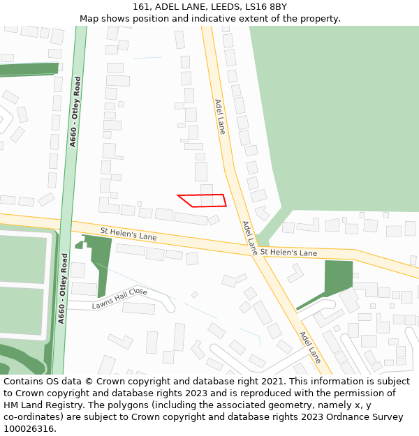 161, ADEL LANE, LEEDS, LS16 8BY: Location map and indicative extent of plot