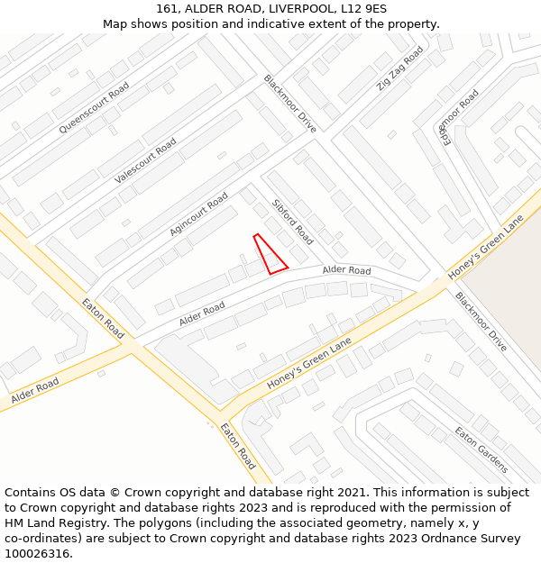 161, ALDER ROAD, LIVERPOOL, L12 9ES: Location map and indicative extent of plot
