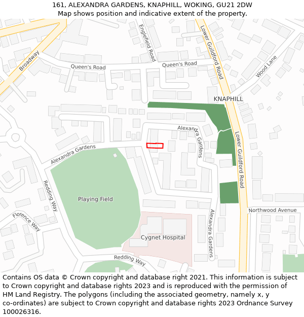 161, ALEXANDRA GARDENS, KNAPHILL, WOKING, GU21 2DW: Location map and indicative extent of plot