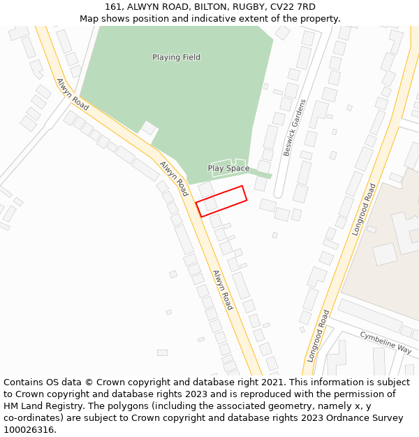 161, ALWYN ROAD, BILTON, RUGBY, CV22 7RD: Location map and indicative extent of plot