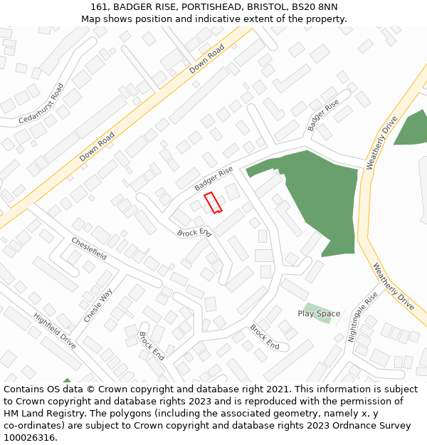 161, BADGER RISE, PORTISHEAD, BRISTOL, BS20 8NN: Location map and indicative extent of plot