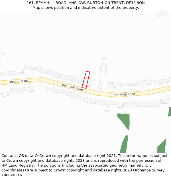 161, BEAMHILL ROAD, ANSLOW, BURTON-ON-TRENT, DE13 9QN: Location map and indicative extent of plot