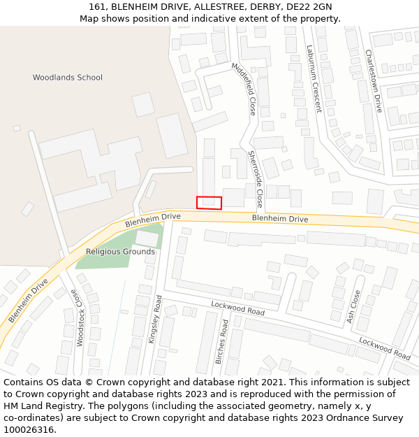 161, BLENHEIM DRIVE, ALLESTREE, DERBY, DE22 2GN: Location map and indicative extent of plot
