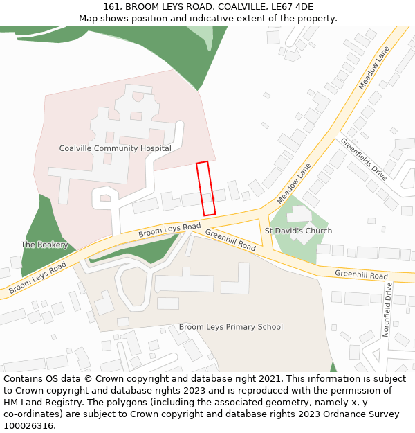 161, BROOM LEYS ROAD, COALVILLE, LE67 4DE: Location map and indicative extent of plot