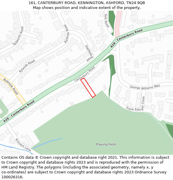 161, CANTERBURY ROAD, KENNINGTON, ASHFORD, TN24 9QB: Location map and indicative extent of plot