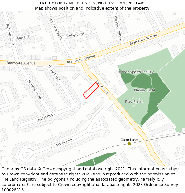 161, CATOR LANE, BEESTON, NOTTINGHAM, NG9 4BG: Location map and indicative extent of plot