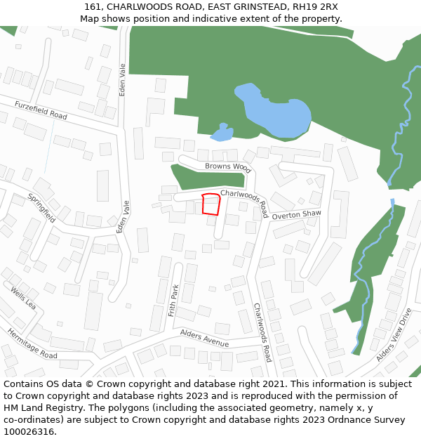 161, CHARLWOODS ROAD, EAST GRINSTEAD, RH19 2RX: Location map and indicative extent of plot