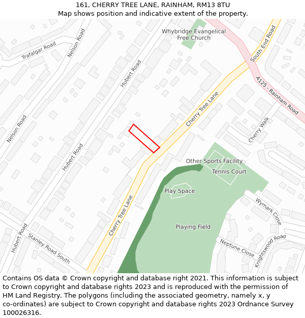 161, CHERRY TREE LANE, RAINHAM, RM13 8TU: Location map and indicative extent of plot