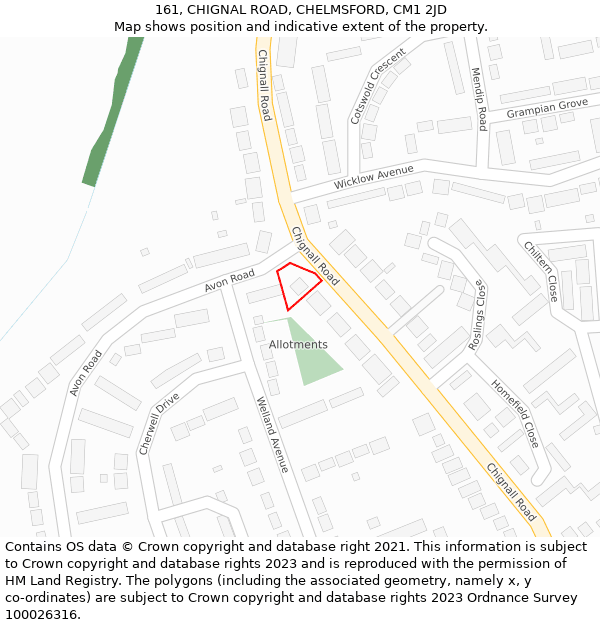 161, CHIGNAL ROAD, CHELMSFORD, CM1 2JD: Location map and indicative extent of plot