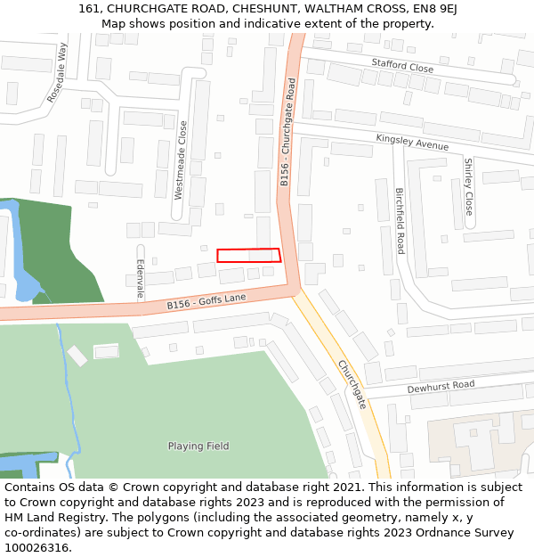 161, CHURCHGATE ROAD, CHESHUNT, WALTHAM CROSS, EN8 9EJ: Location map and indicative extent of plot