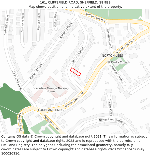 161, CLIFFEFIELD ROAD, SHEFFIELD, S8 9BS: Location map and indicative extent of plot