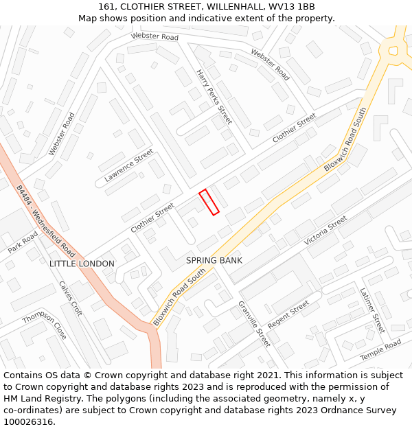 161, CLOTHIER STREET, WILLENHALL, WV13 1BB: Location map and indicative extent of plot