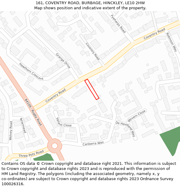 161, COVENTRY ROAD, BURBAGE, HINCKLEY, LE10 2HW: Location map and indicative extent of plot