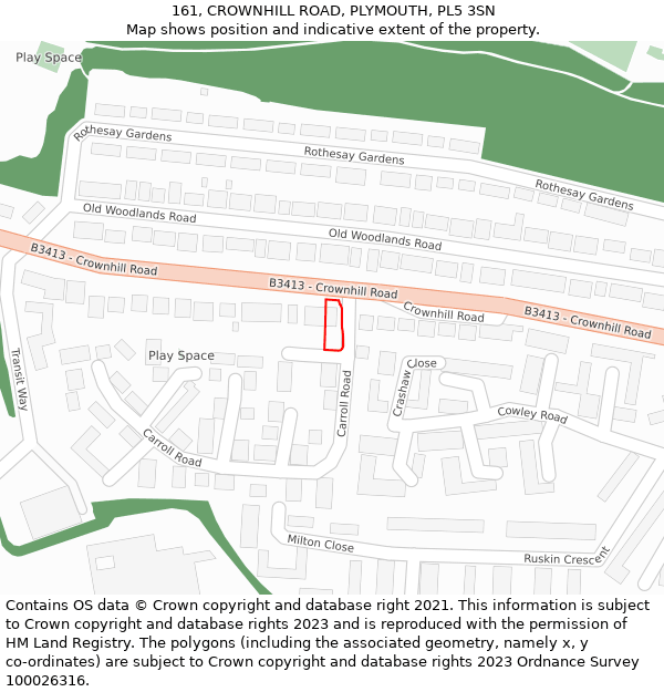 161, CROWNHILL ROAD, PLYMOUTH, PL5 3SN: Location map and indicative extent of plot