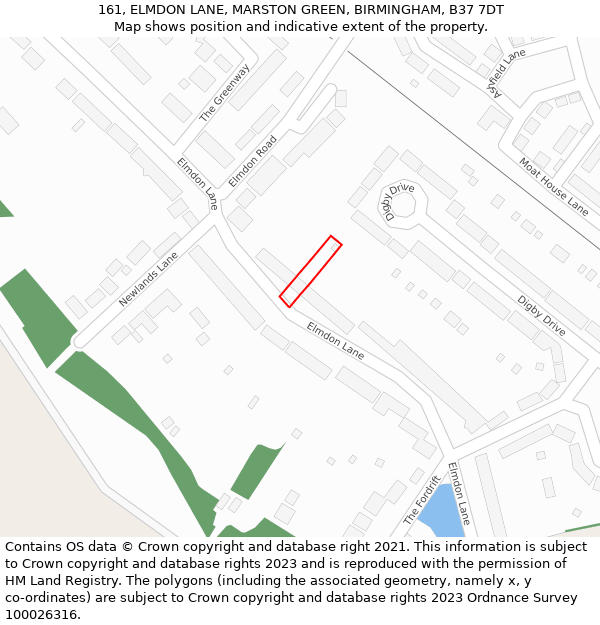 161, ELMDON LANE, MARSTON GREEN, BIRMINGHAM, B37 7DT: Location map and indicative extent of plot