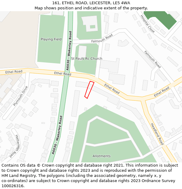 161, ETHEL ROAD, LEICESTER, LE5 4WA: Location map and indicative extent of plot
