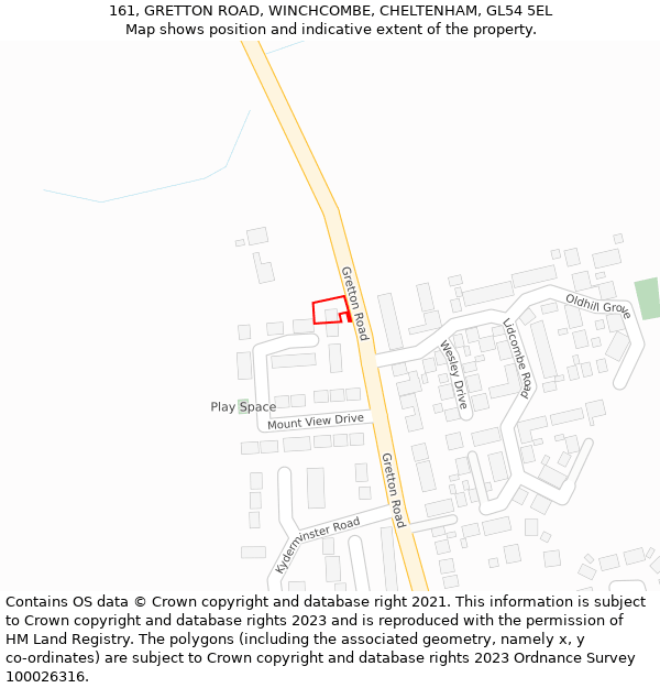 161, GRETTON ROAD, WINCHCOMBE, CHELTENHAM, GL54 5EL: Location map and indicative extent of plot
