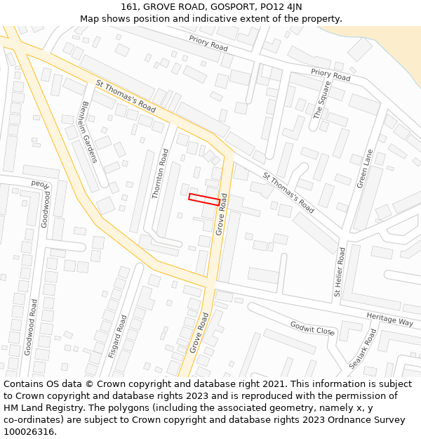 161, GROVE ROAD, GOSPORT, PO12 4JN: Location map and indicative extent of plot