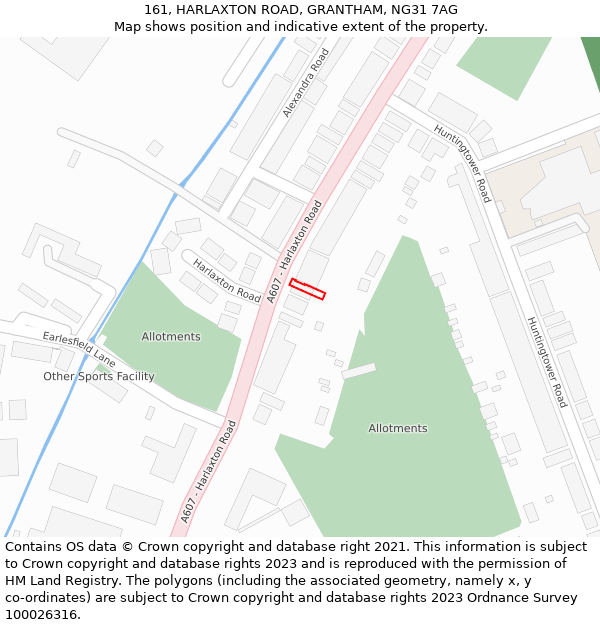 161, HARLAXTON ROAD, GRANTHAM, NG31 7AG: Location map and indicative extent of plot