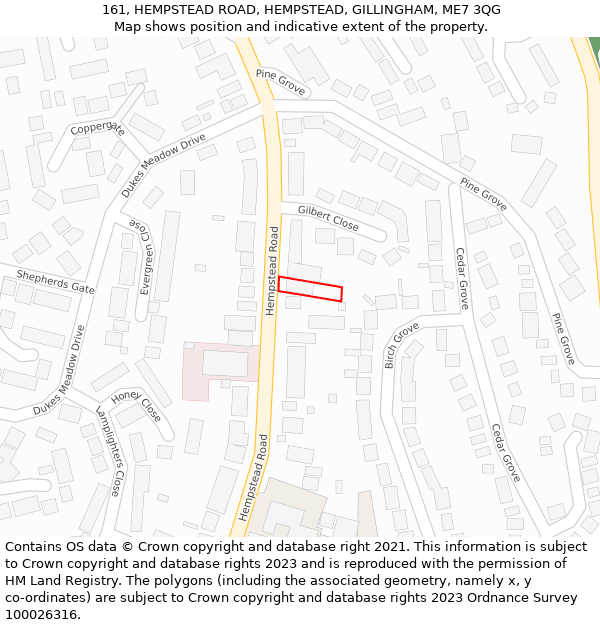 161, HEMPSTEAD ROAD, HEMPSTEAD, GILLINGHAM, ME7 3QG: Location map and indicative extent of plot