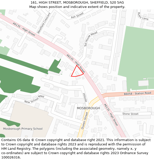 161, HIGH STREET, MOSBOROUGH, SHEFFIELD, S20 5AG: Location map and indicative extent of plot