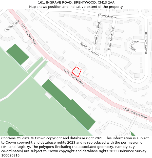 161, INGRAVE ROAD, BRENTWOOD, CM13 2AA: Location map and indicative extent of plot