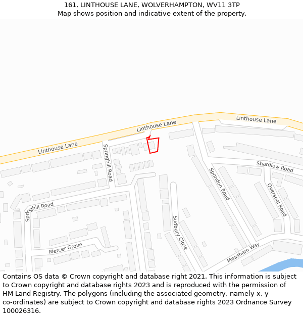 161, LINTHOUSE LANE, WOLVERHAMPTON, WV11 3TP: Location map and indicative extent of plot