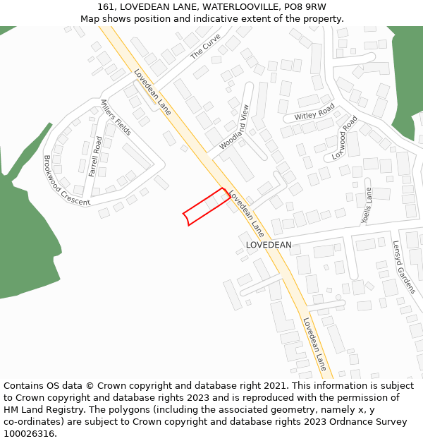 161, LOVEDEAN LANE, WATERLOOVILLE, PO8 9RW: Location map and indicative extent of plot