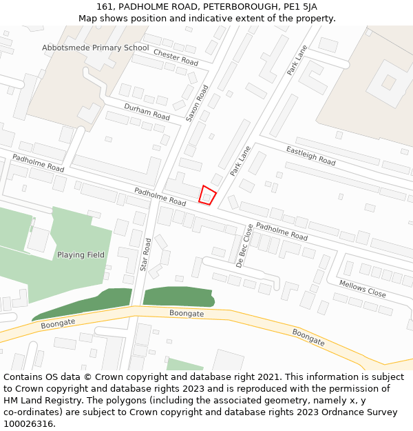 161, PADHOLME ROAD, PETERBOROUGH, PE1 5JA: Location map and indicative extent of plot