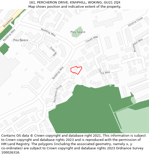 161, PERCHERON DRIVE, KNAPHILL, WOKING, GU21 2QX: Location map and indicative extent of plot