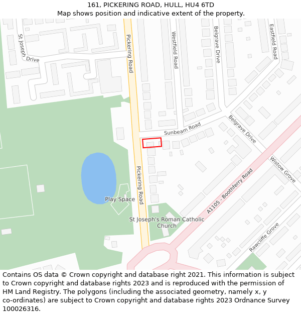 161, PICKERING ROAD, HULL, HU4 6TD: Location map and indicative extent of plot