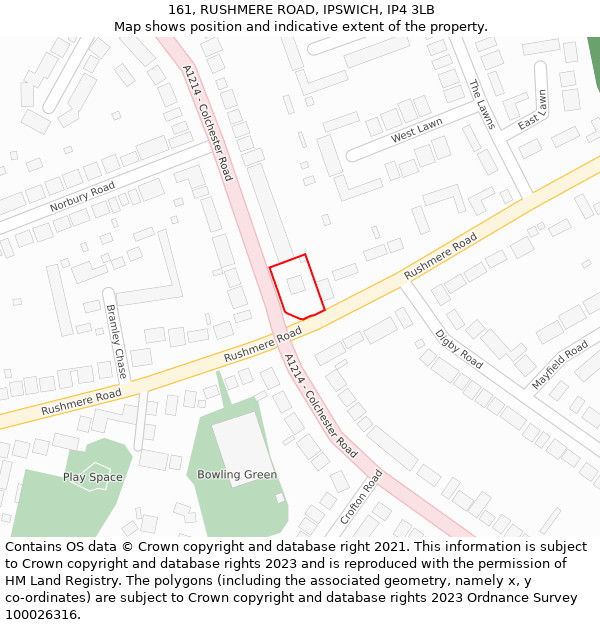 161, RUSHMERE ROAD, IPSWICH, IP4 3LB: Location map and indicative extent of plot