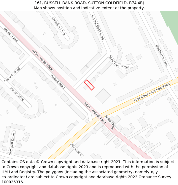 161, RUSSELL BANK ROAD, SUTTON COLDFIELD, B74 4RJ: Location map and indicative extent of plot