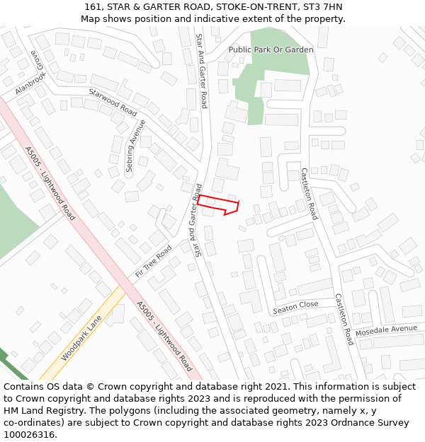 161, STAR & GARTER ROAD, STOKE-ON-TRENT, ST3 7HN: Location map and indicative extent of plot