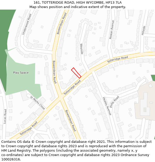 161, TOTTERIDGE ROAD, HIGH WYCOMBE, HP13 7LA: Location map and indicative extent of plot