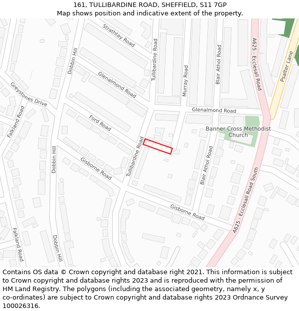 161, TULLIBARDINE ROAD, SHEFFIELD, S11 7GP: Location map and indicative extent of plot