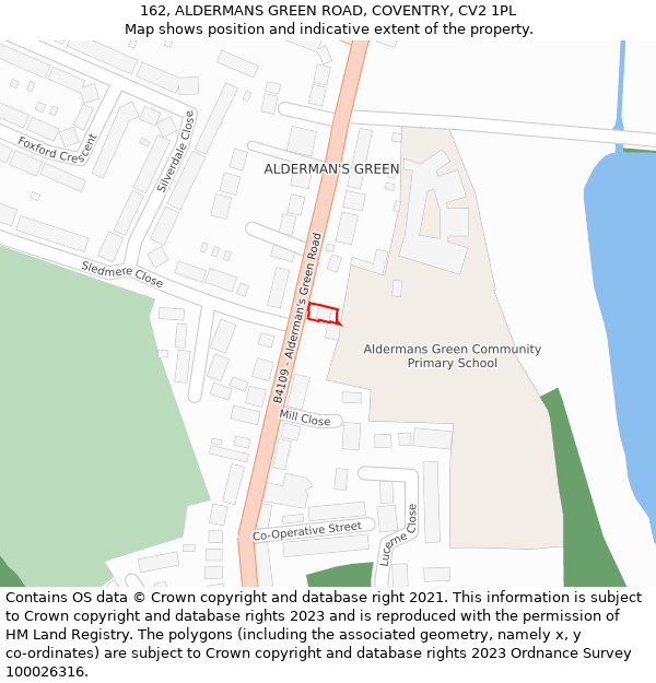 162, ALDERMANS GREEN ROAD, COVENTRY, CV2 1PL: Location map and indicative extent of plot