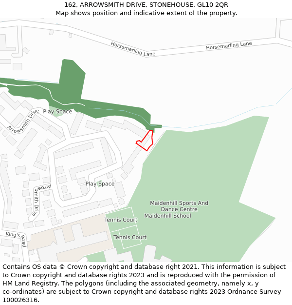 162, ARROWSMITH DRIVE, STONEHOUSE, GL10 2QR: Location map and indicative extent of plot