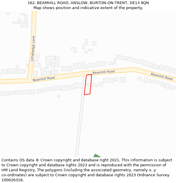 162, BEAMHILL ROAD, ANSLOW, BURTON-ON-TRENT, DE13 9QN: Location map and indicative extent of plot